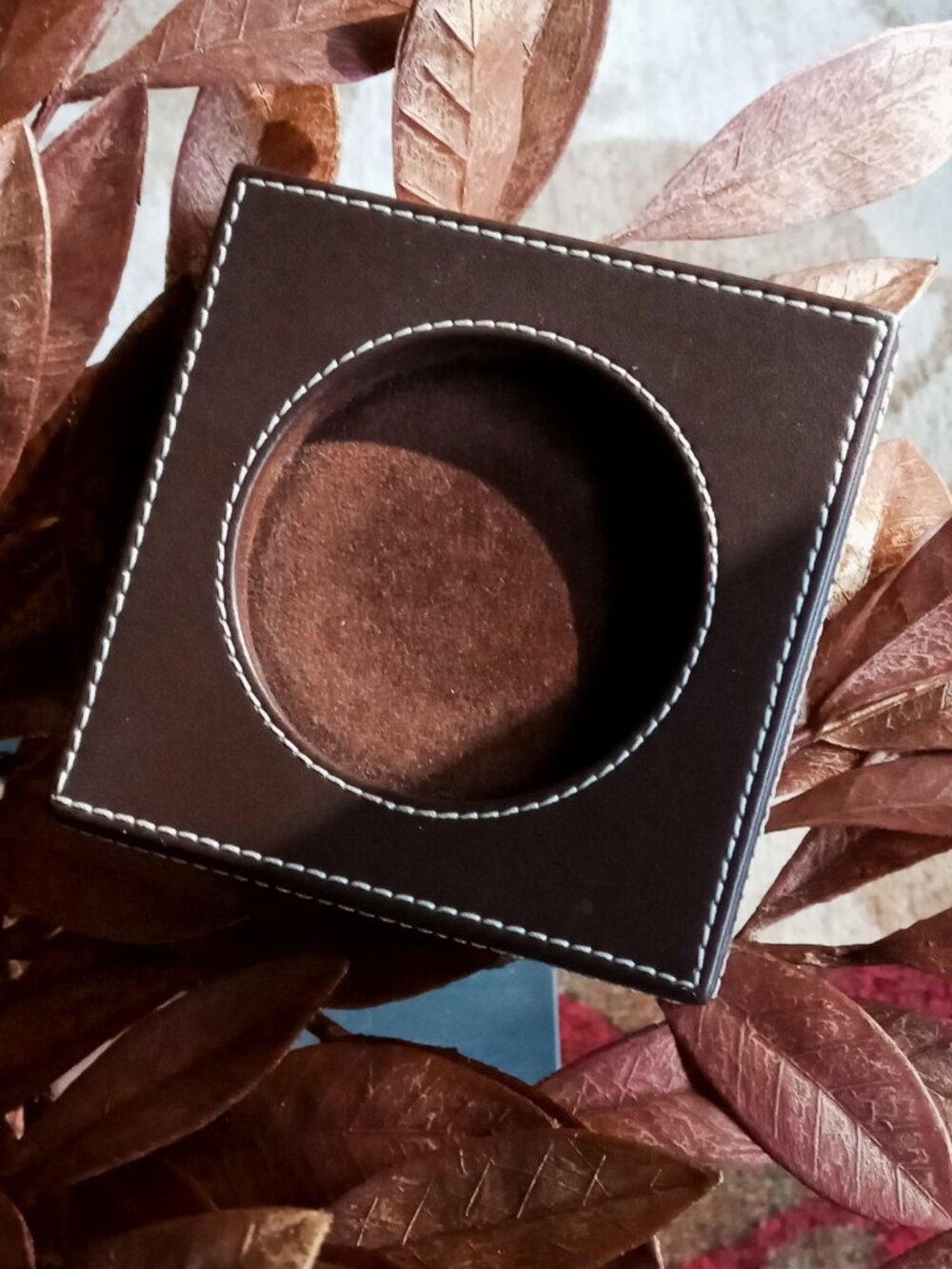 🔥Rare Henri Bendel Brown Leather Candle Holder & Luxury Desk Coaster Base🔥 - Picture 12 of 13